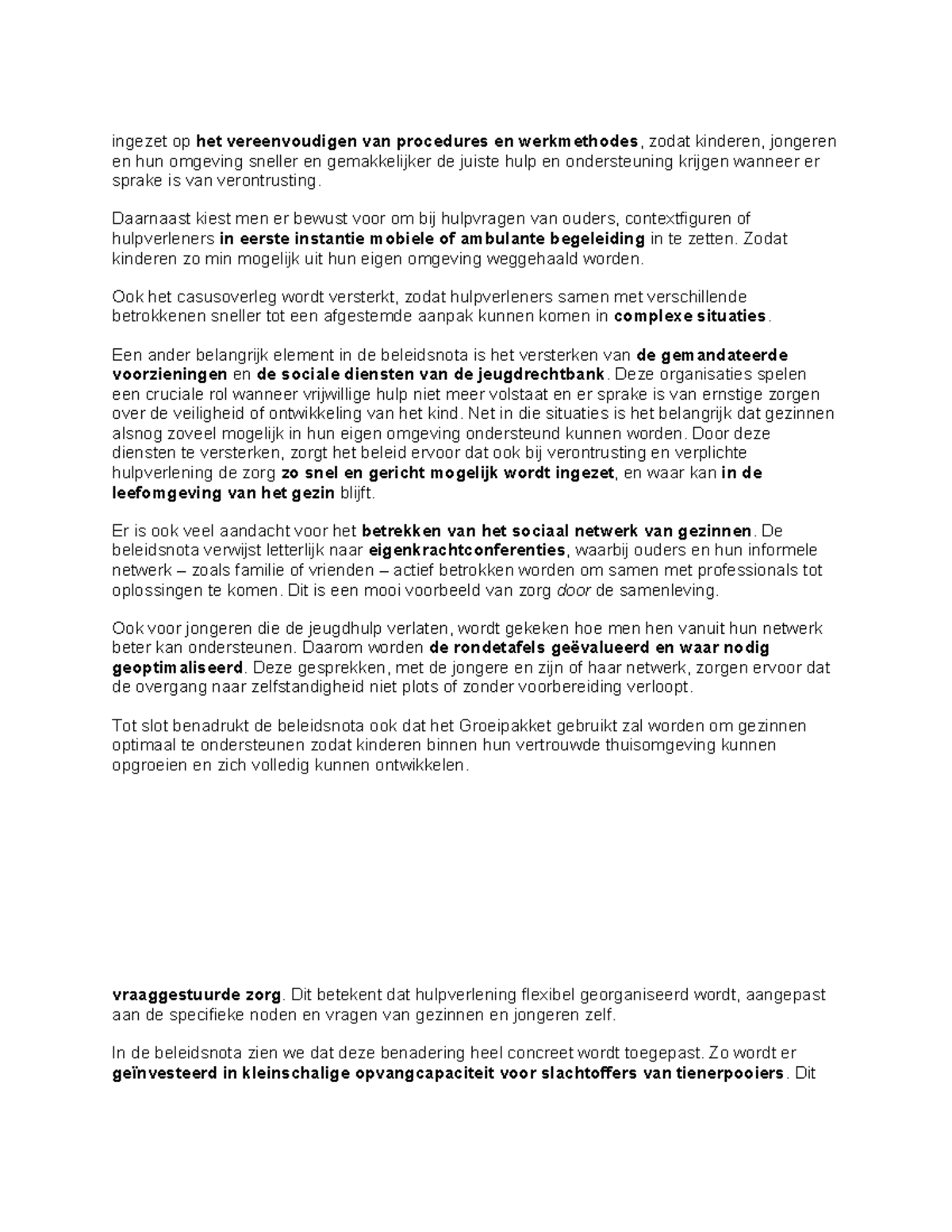 Beleidsnota: Verbetering van Hulpverlening en Ondersteuning voor ...