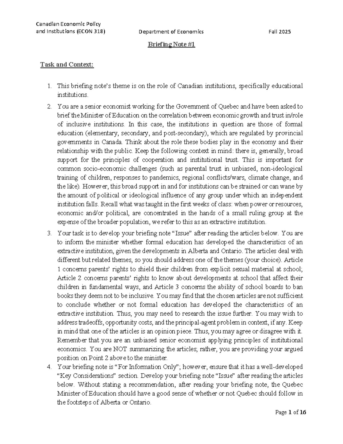 Briefing Note on Canadian Educational Institutions and Economic Growth ...