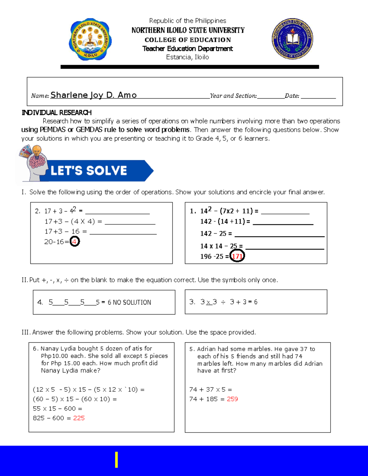 GEMDAS Research Module for Teaching Math to Intermediate Grades - Studocu