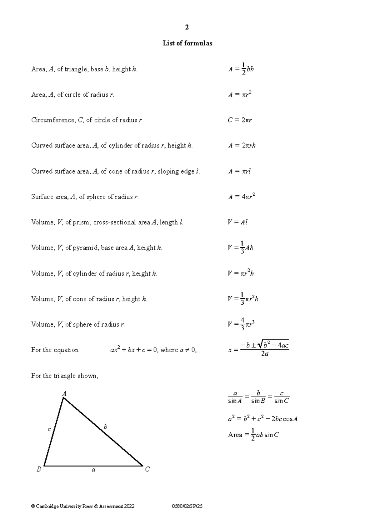 Maths Formulas and Concepts Overview for UCLES 2025 - Studocu