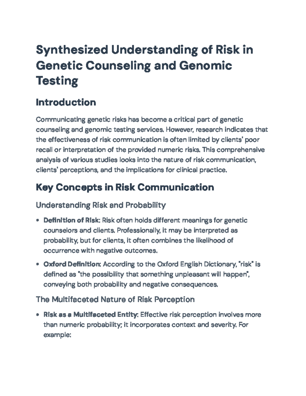 Synthesized Understanding of Risk in Genetic Counseling and Genomics ...
