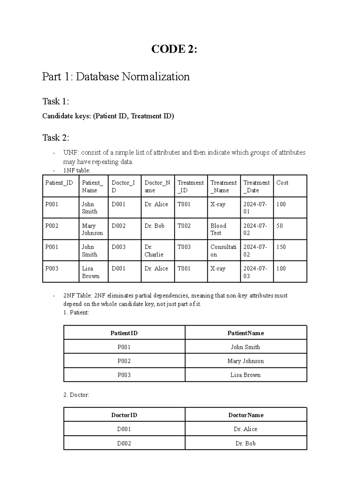 CODE 2: Database Normalization Tasks - Candidate Keys & 1NF to 3NF ...