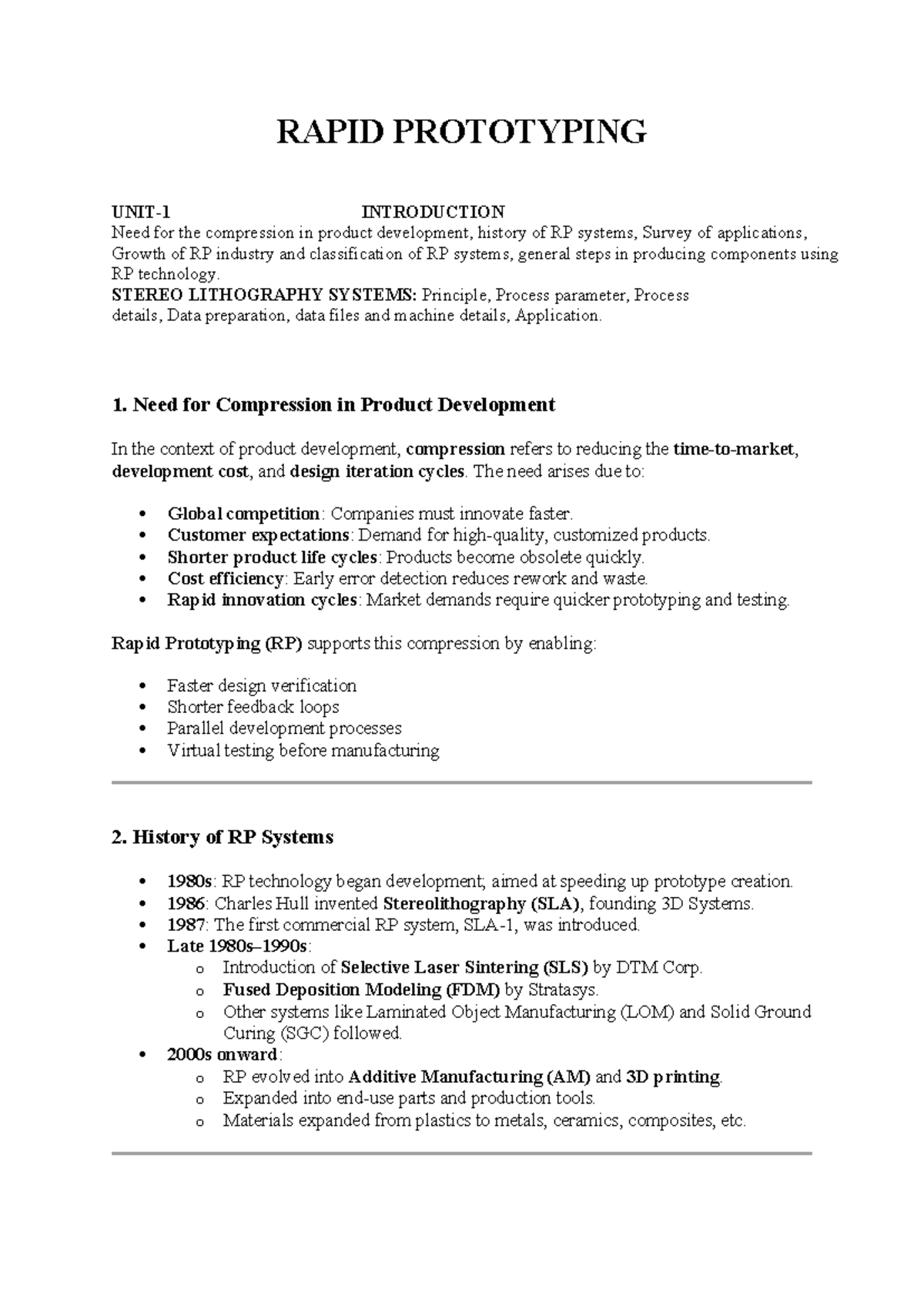 RAPID PROTOTYPING (RP) CHAPTER 1: Overview & Applications - Studocu
