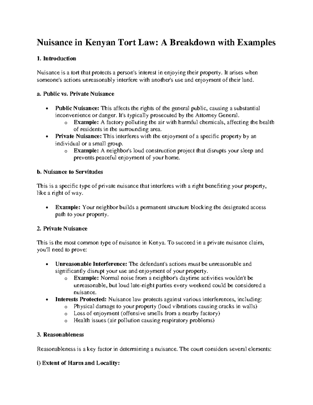 Nuisance In Kenyan Tort Law Detailed Analysis With Examples Studocu