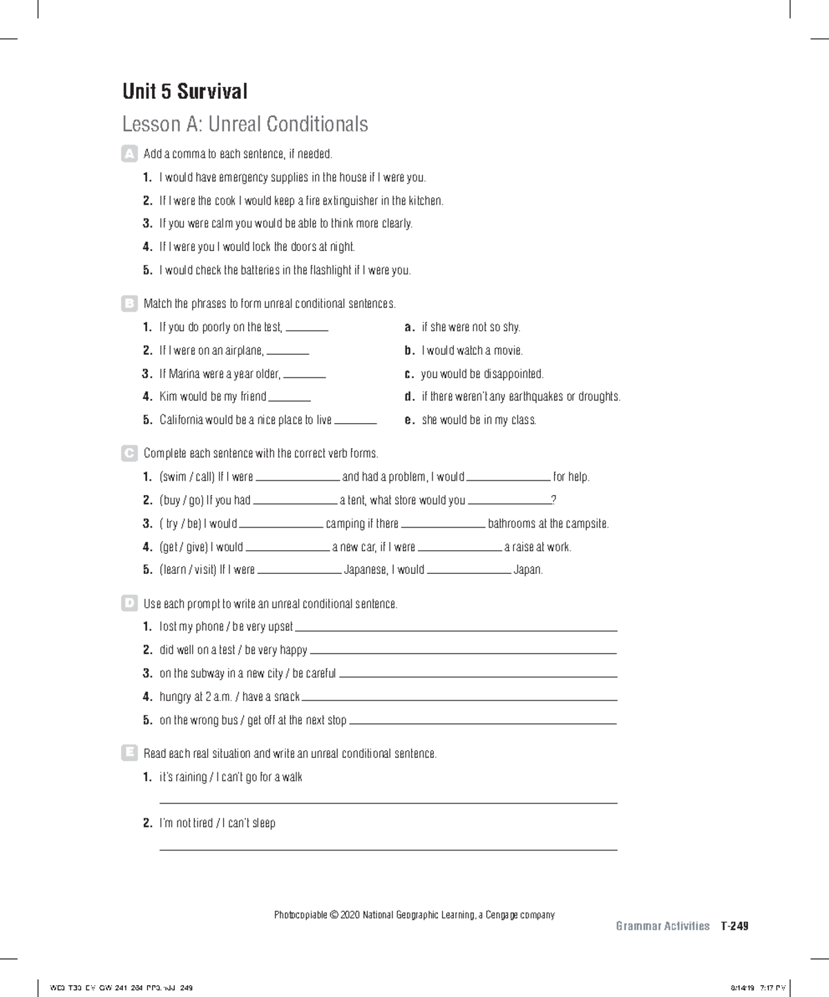 World English 3e Level 3 Grammar Activities: Unit 5 Lesson A - Studocu