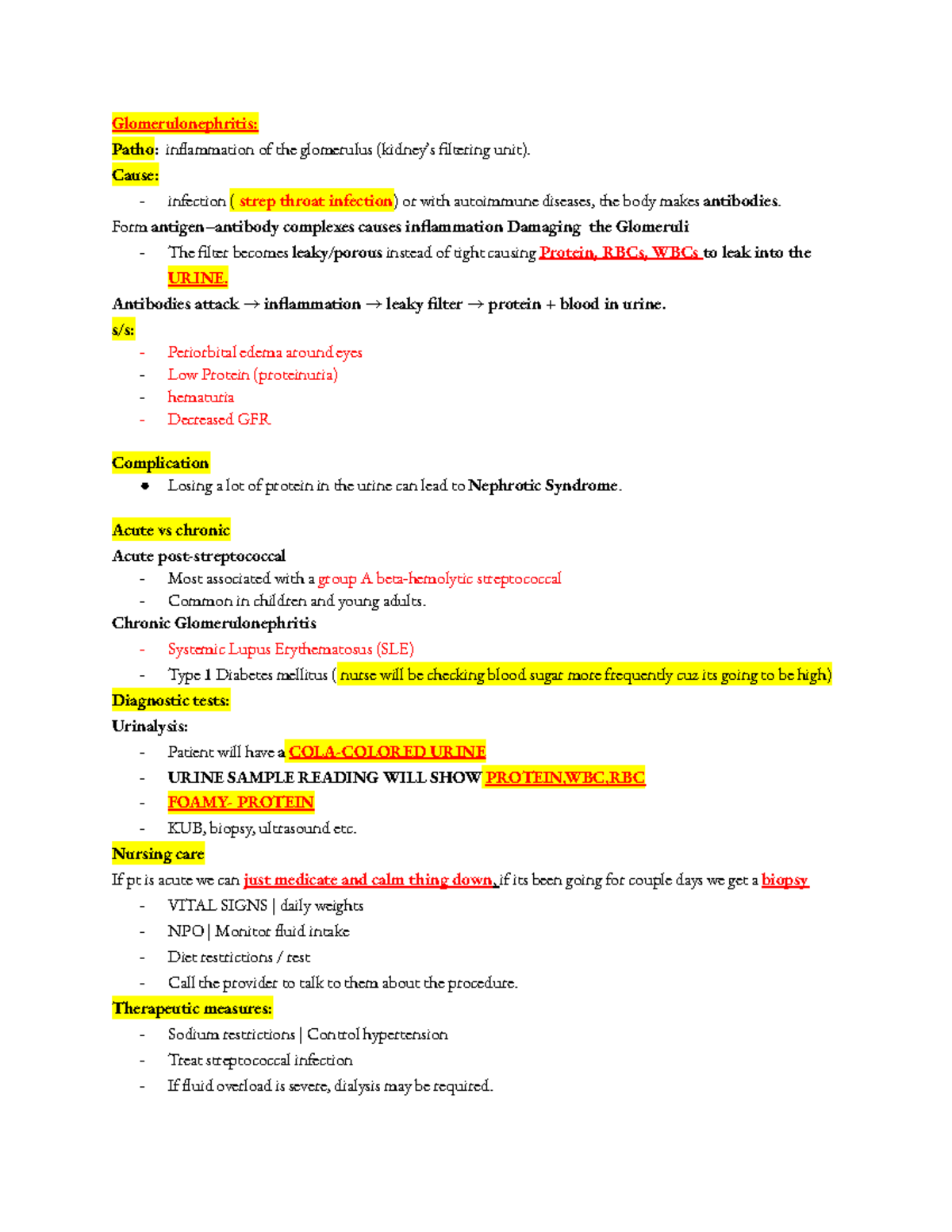 Med-Surg Exam 1 Notes: Glomerulonephritis & Kidney Disorders Overview ...