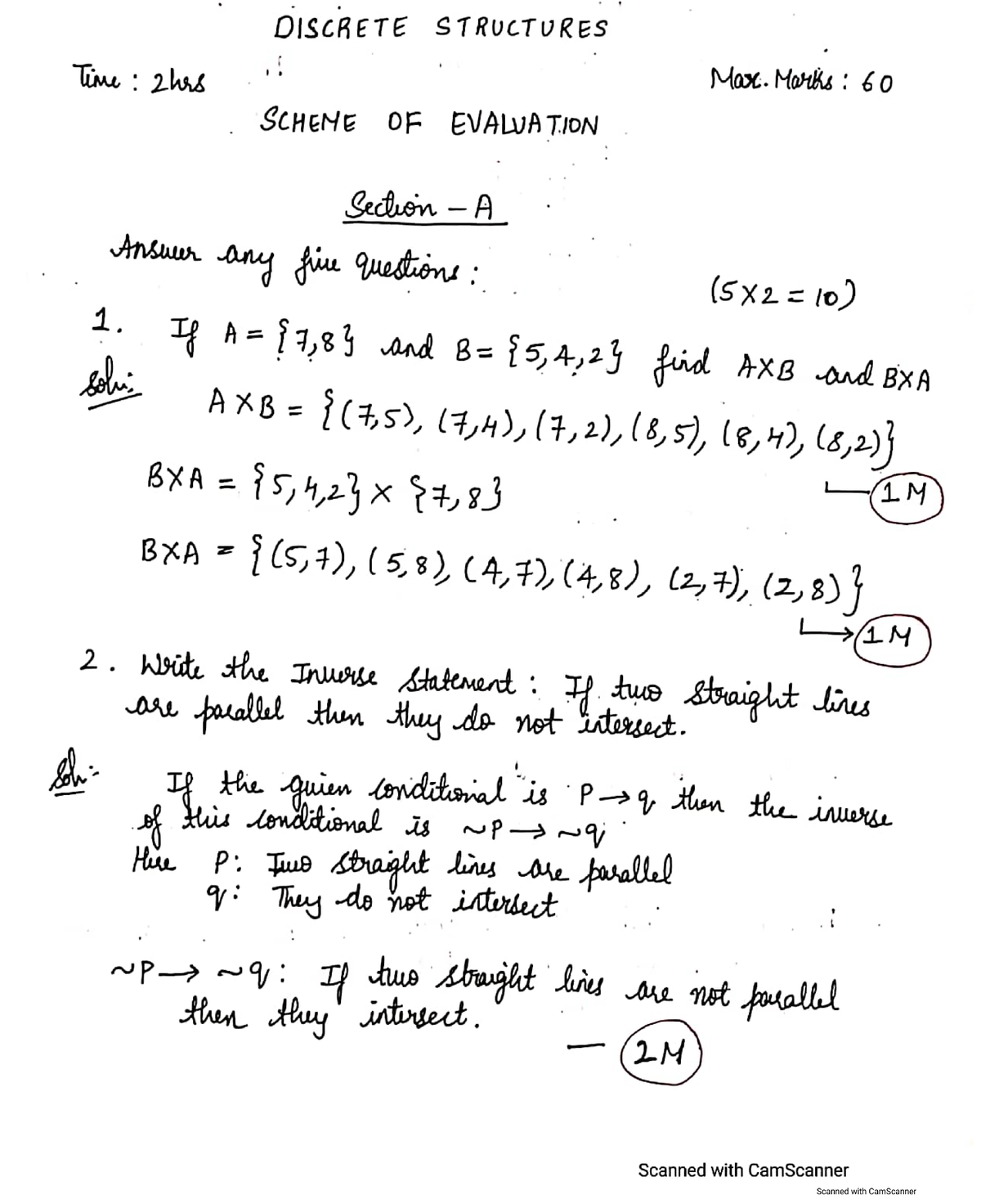 1BCA Discrete Structures Final Exam Scheme of Evaluation - Studocu