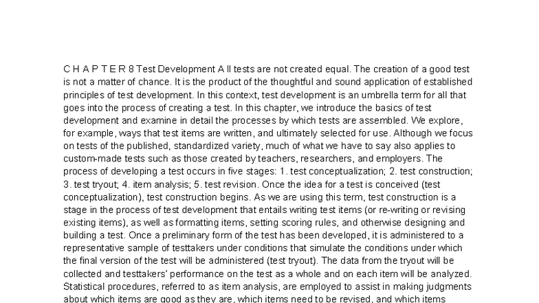 CHAPTER 8: Test Development Principles and Practices - Studocu