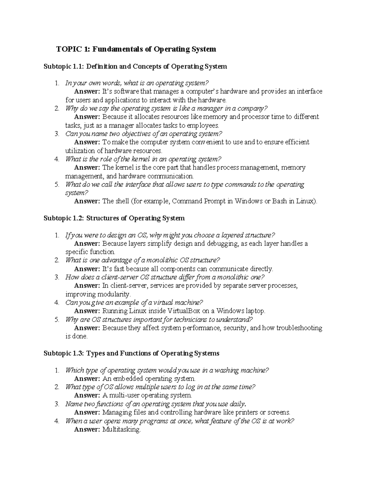 OS Revision Notes: Topics 1-6 Overview and Key Concepts - Studocu