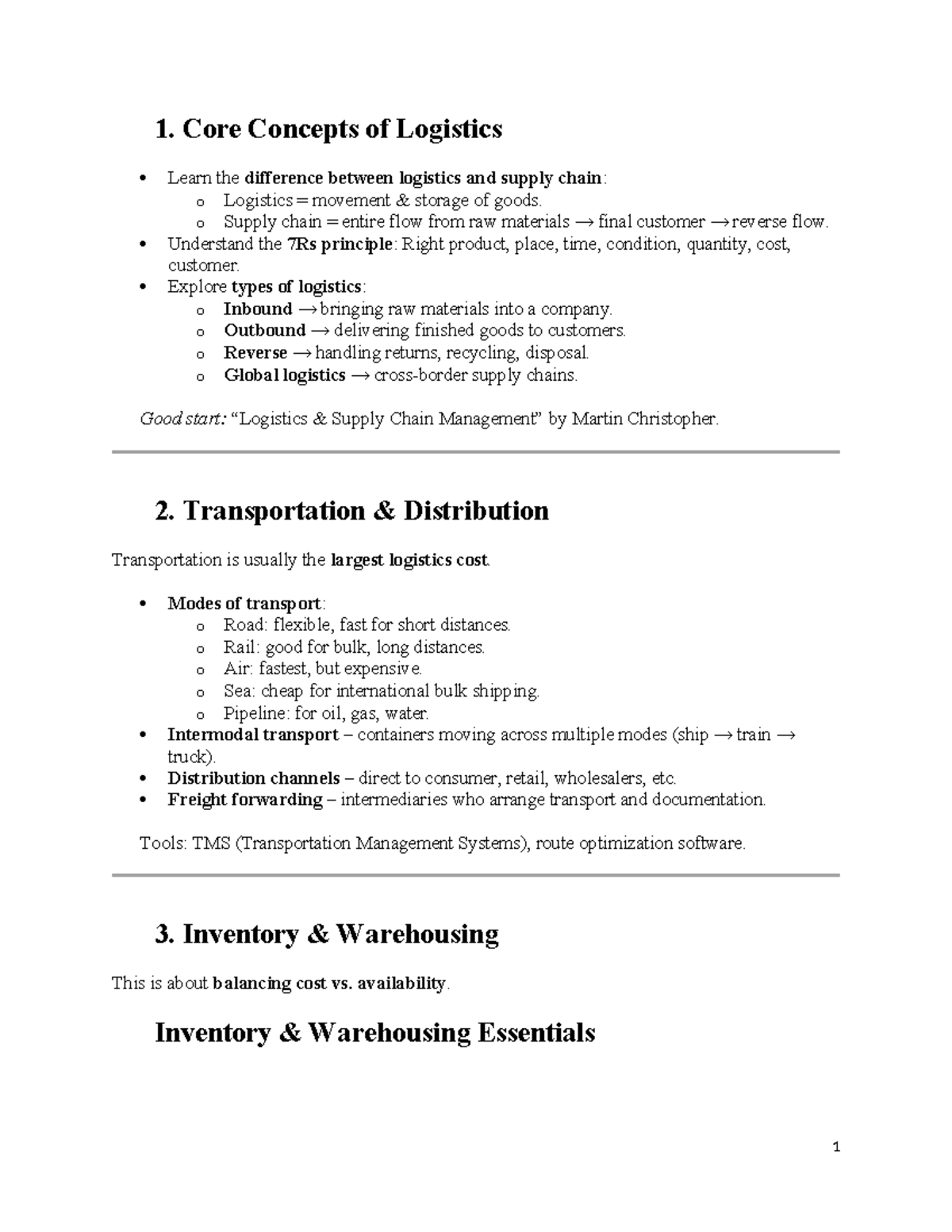 Logistics 101: Core Concepts, Strategies, and Innovations - Studocu