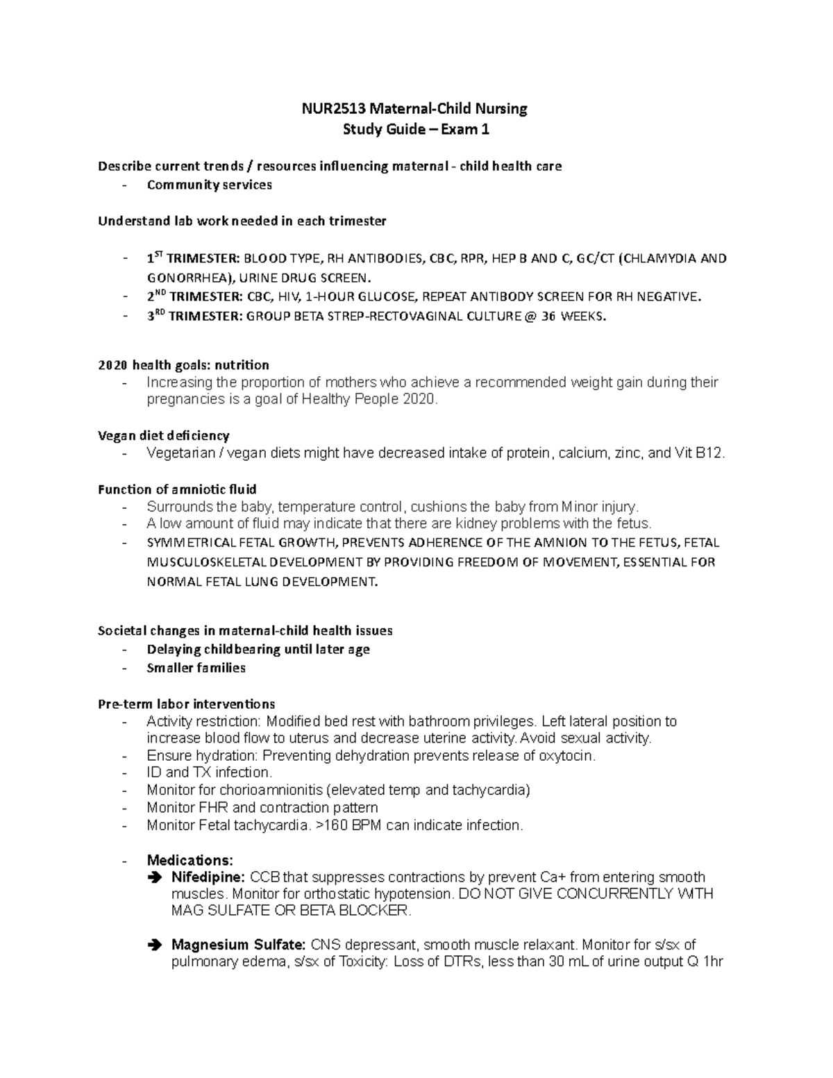 NUR2513 Maternal-Child Nursing Exam 1 Study Guide Details - Studocu