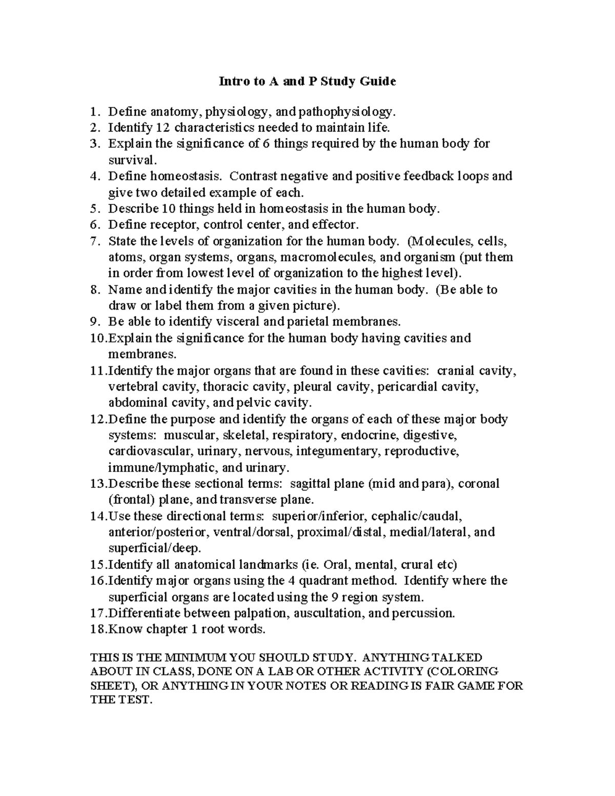 Anatomy & Physiology Study Guide (A&P 101) for Exam Prep - Studocu