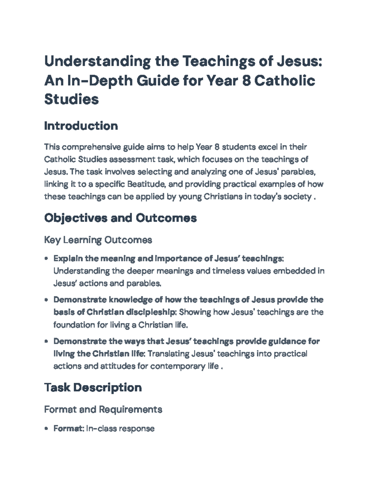 Year 8 Catholic Studies Guide: Analyzing Jesus' Teachings and Parables ...