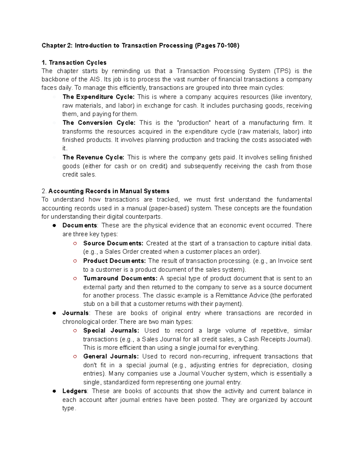 Chapter 2: Intro to Transaction Processing (FIN 101) - Studocu