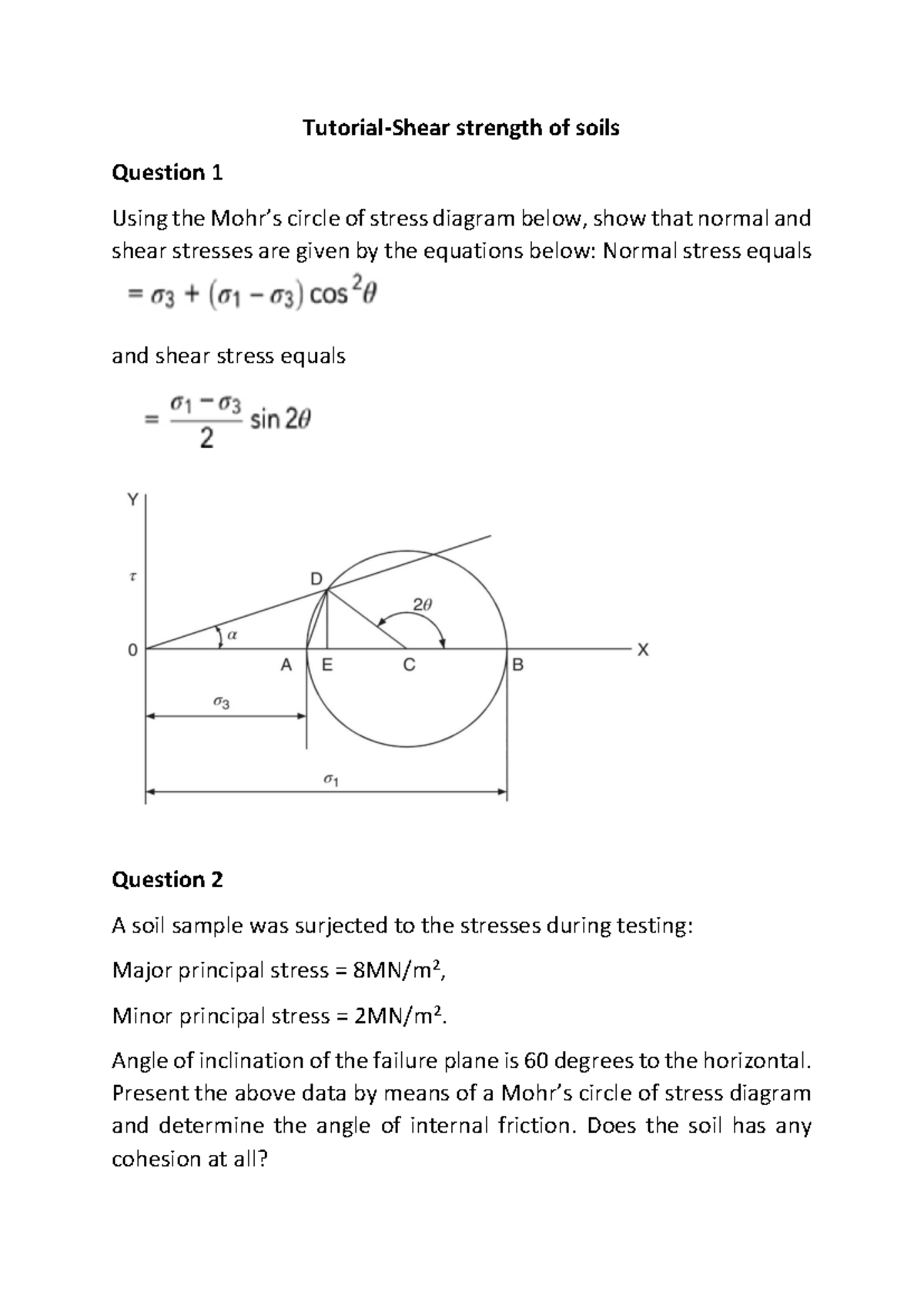 Tutorial: Shear Strength of Soils in Geotechnical Analysis - Studocu