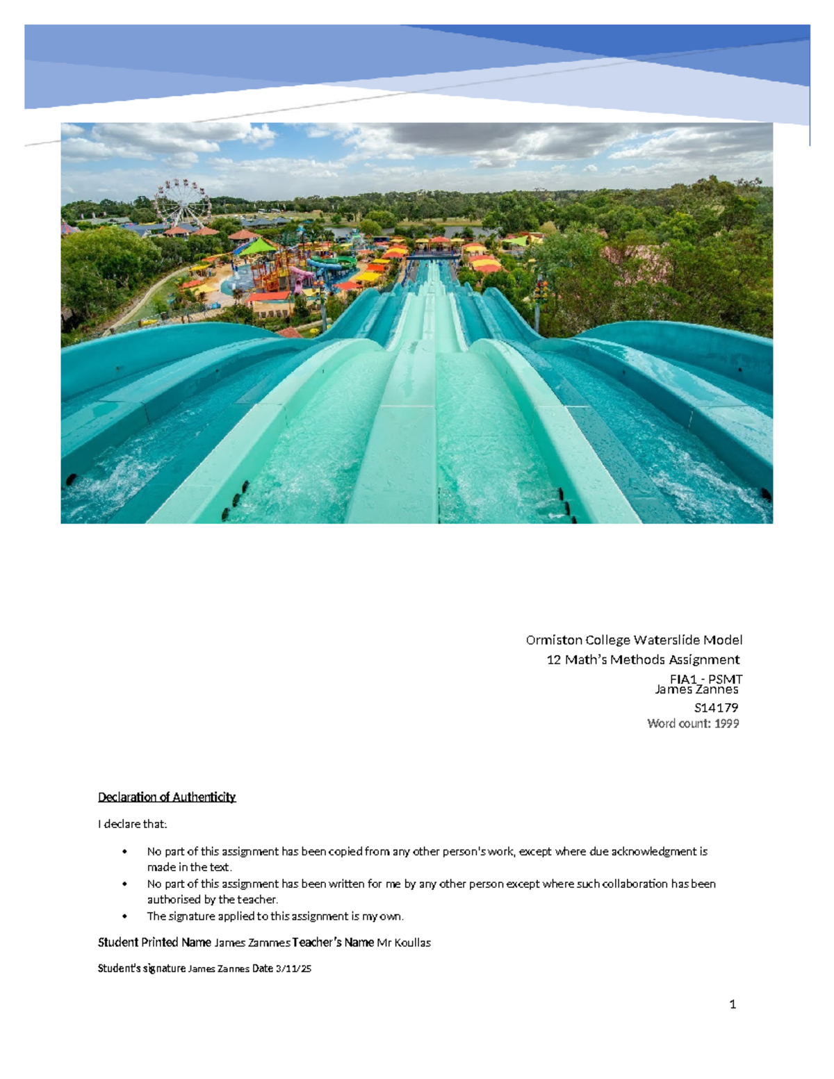 IA2 Math Methods Waterslide Model Assignment - Studocu