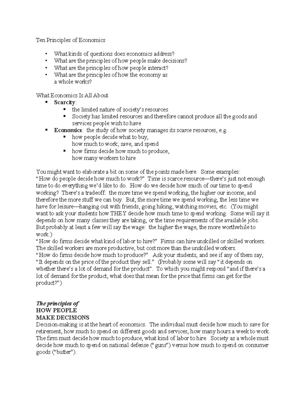 Microeconomics Chapter 1 Notes to Upload - Ten Principles of Economics ...