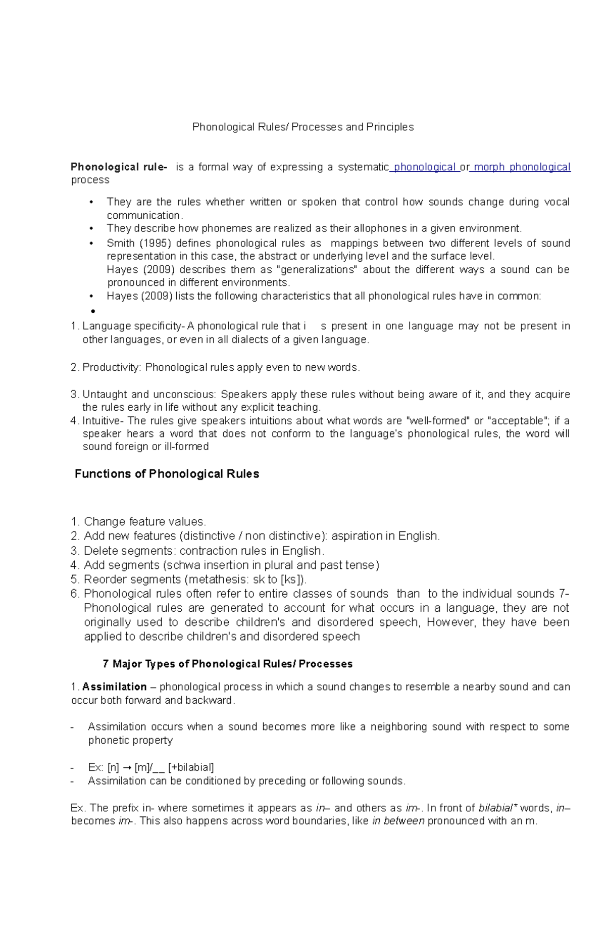 Phonological Rules & Processes: Principles Overview for Ling 101 - Studocu