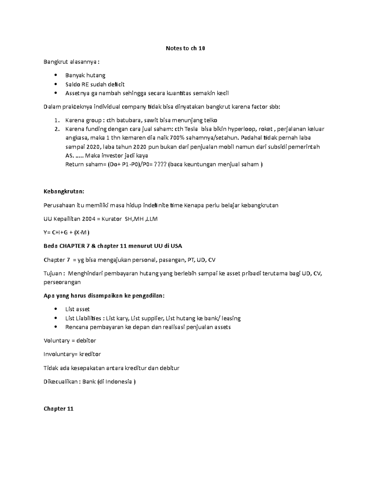 Notes to CH 10 - Summary of Bankruptcy Concepts and Reorganization ...