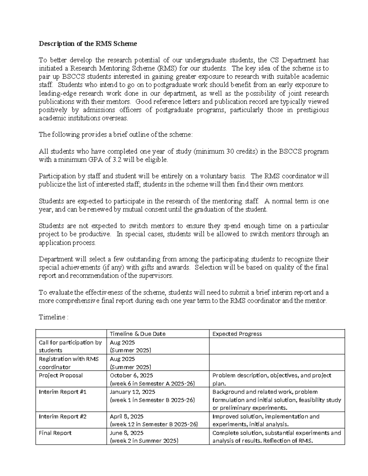 RMS Scheme Overview for BSCCS Students 2025-2026 - Studocu