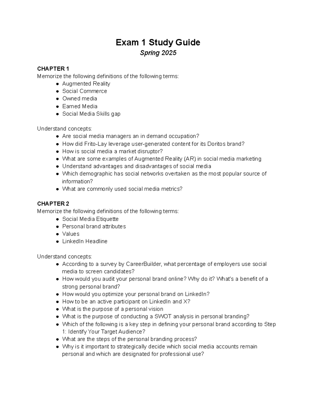 MKT/IMS 418 Spring 2025 Exam 1 Study Guide and Essential Concepts ...