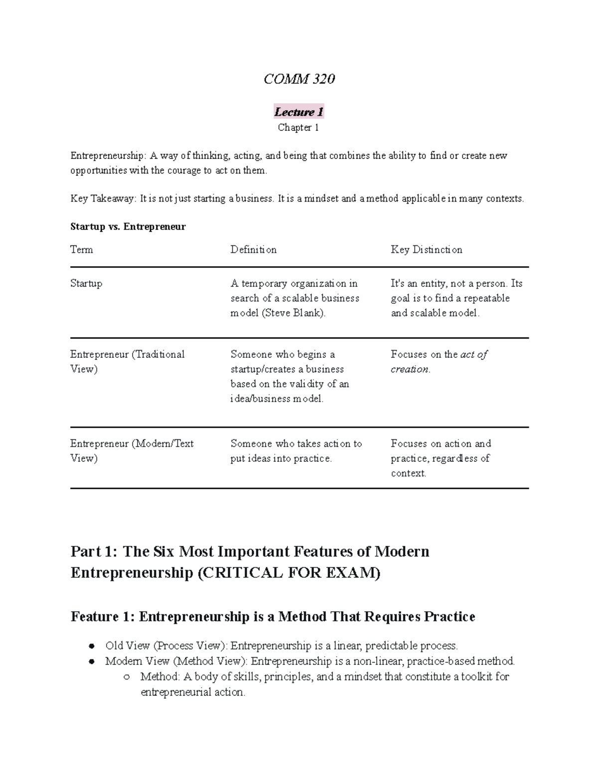 COMM 320 Midterm Notes: Entrepreneurship Concepts and Mindset - Studocu