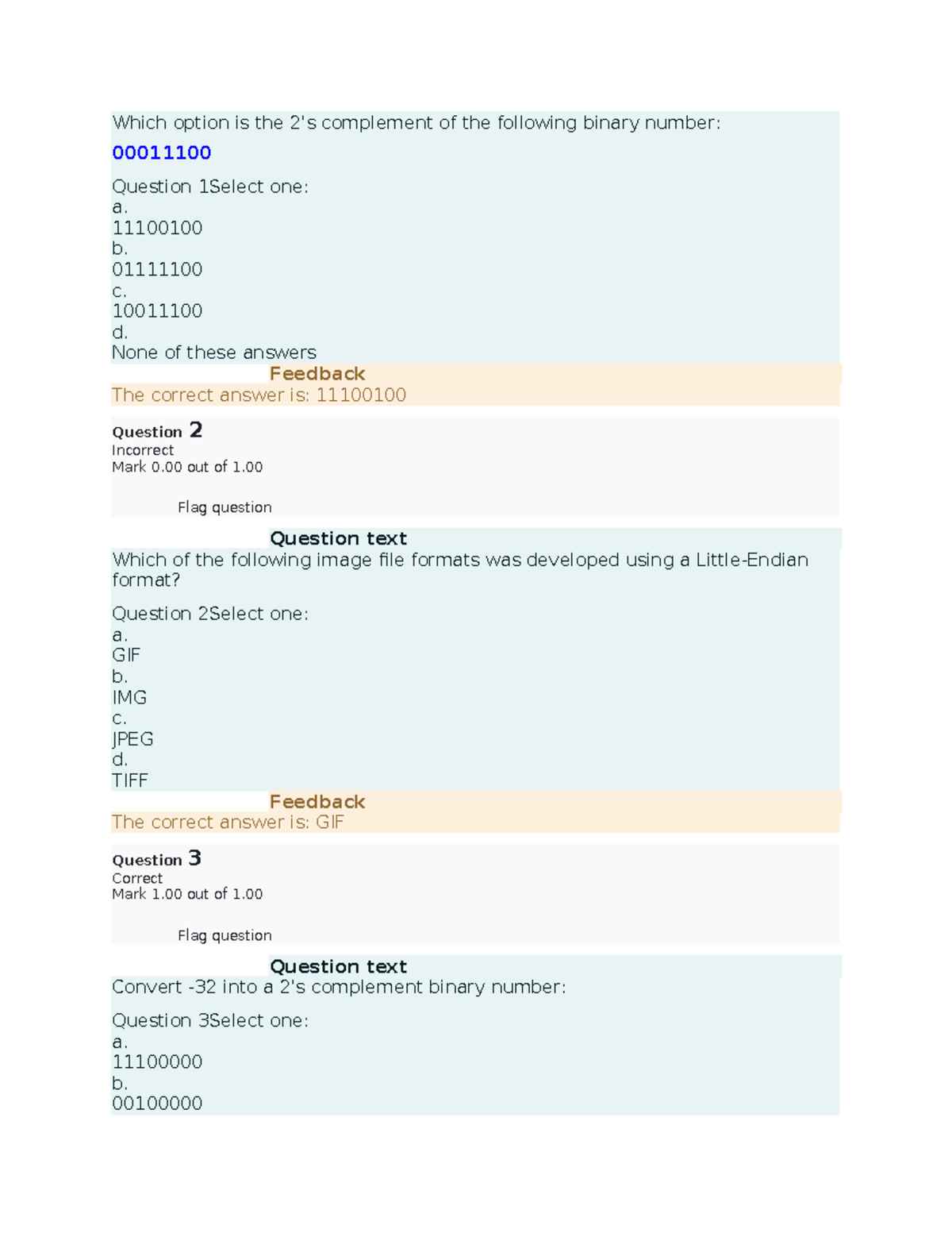 Quiz 1: 2's Complement, Binary Encoding & Integer Math Concepts - Studocu
