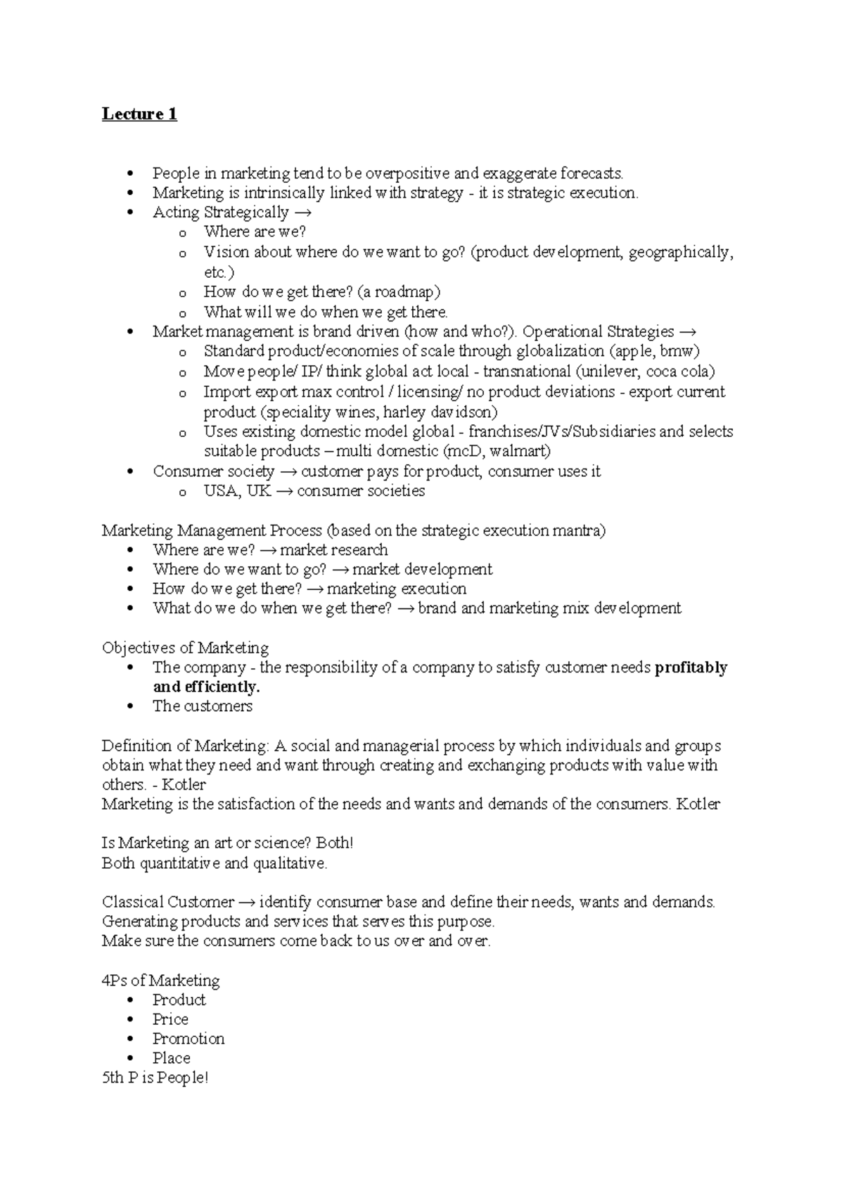 Marketing Strategy Lecture 1: Key Insights and Concepts - Studocu