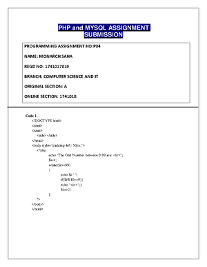 List of experiments - assignments - Laboratory Assignments Subject: PHP ...