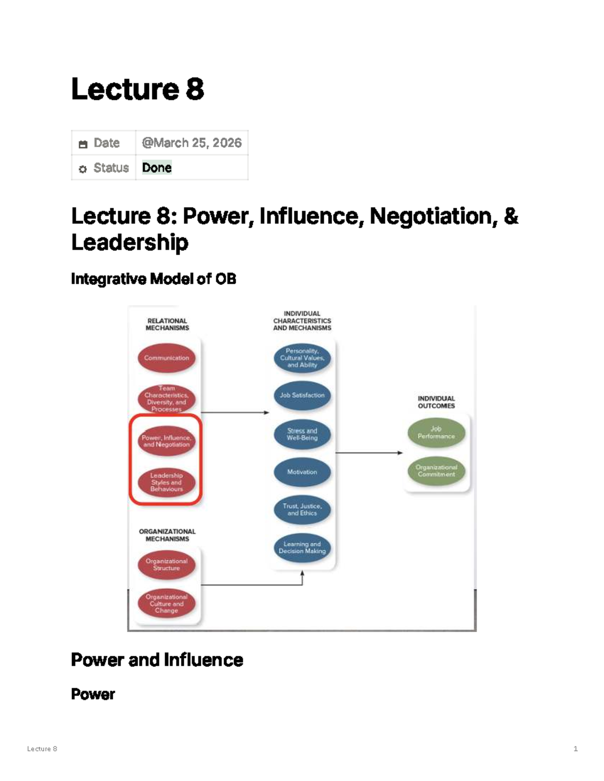Lecture 8: Power, Influence, and Leadership in Organizational Behavior ...