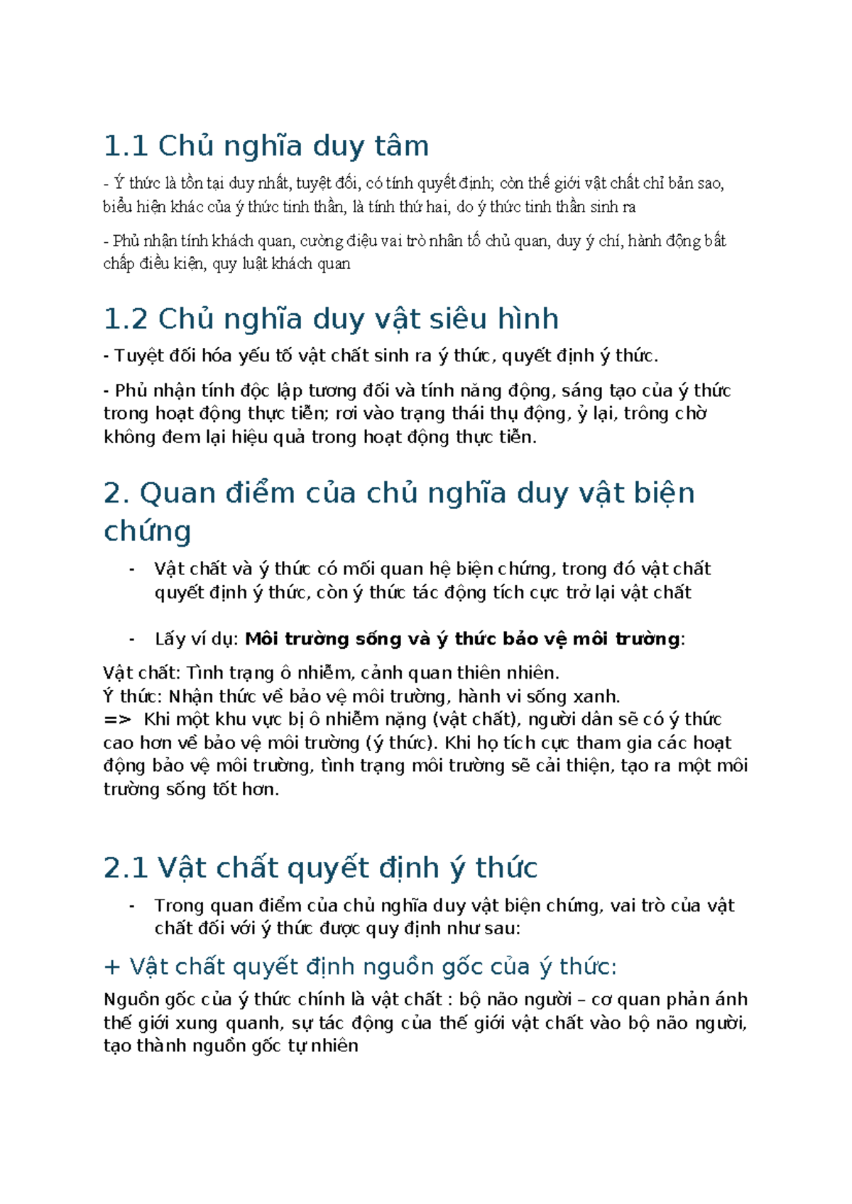 Ví dụ - dfdfdf - 1 Chủ nghĩa duy tâm - Ý thức là tồn tại duy nhất ...