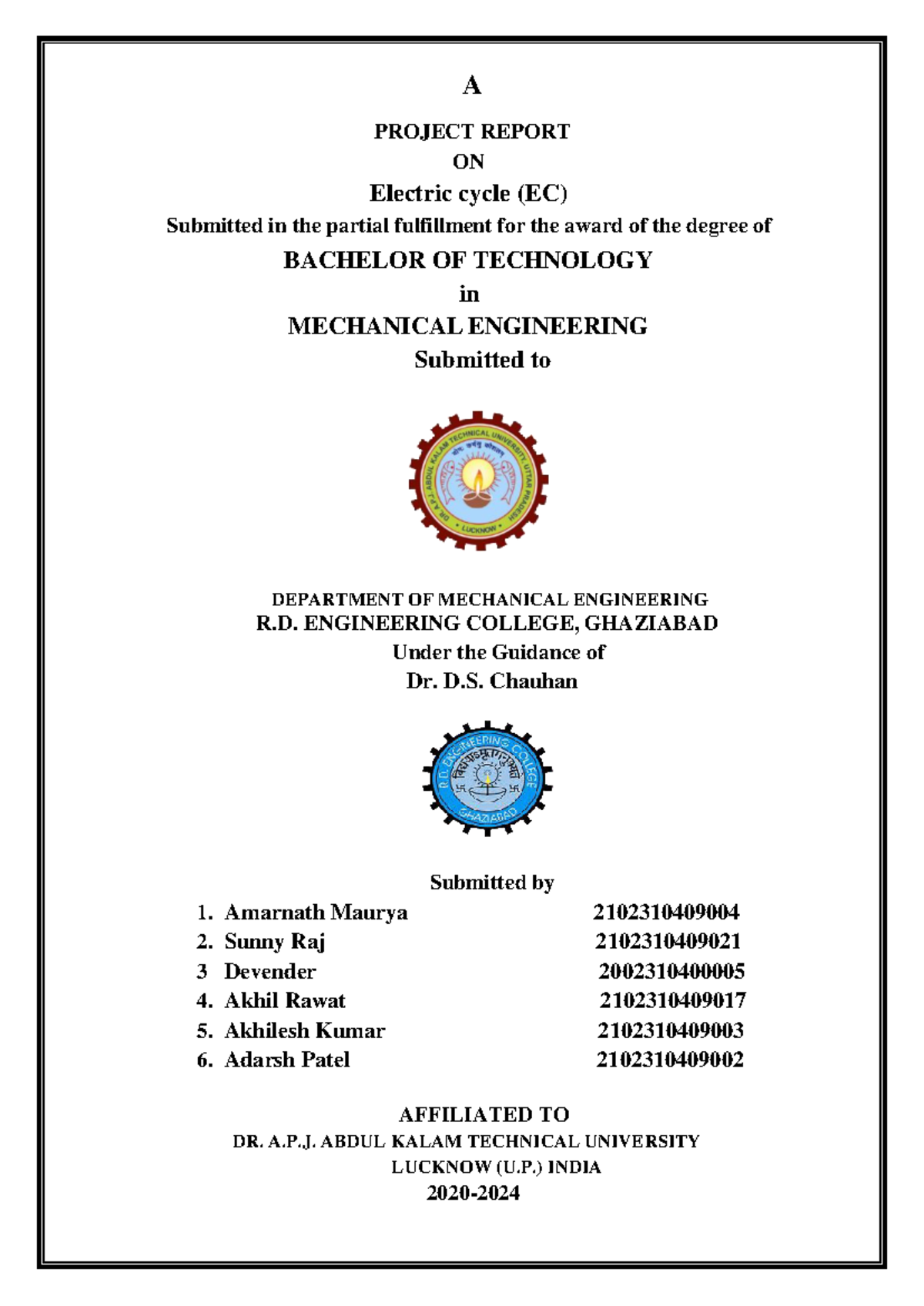 Final Project Report on Electric Cycle (EC) - B.Tech in ME - Studocu