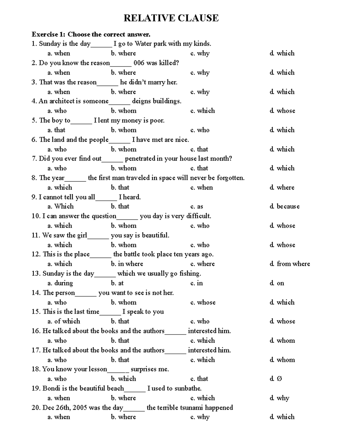 Relative- Clause-PRA - ENglish homework - RELATIVE CLAUSE Exercise 1 ...