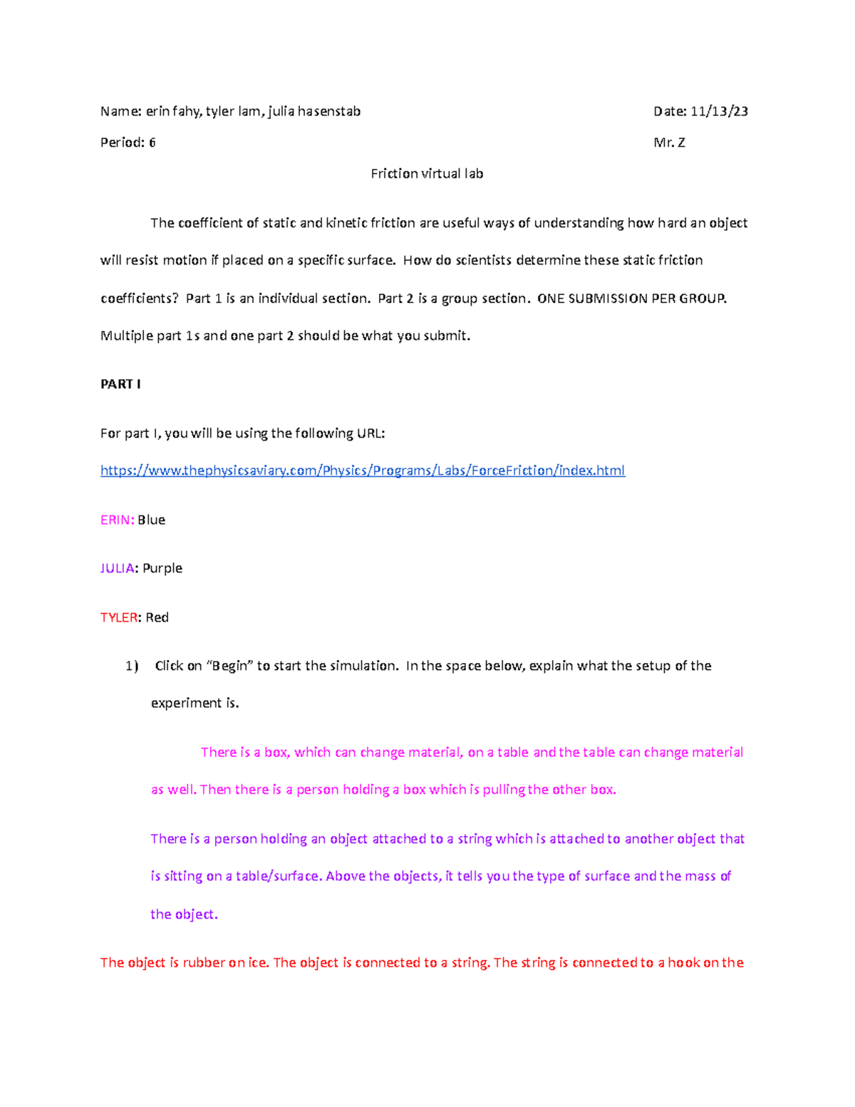Friction Lab Report - AP Physics (Period 6) - Studocu