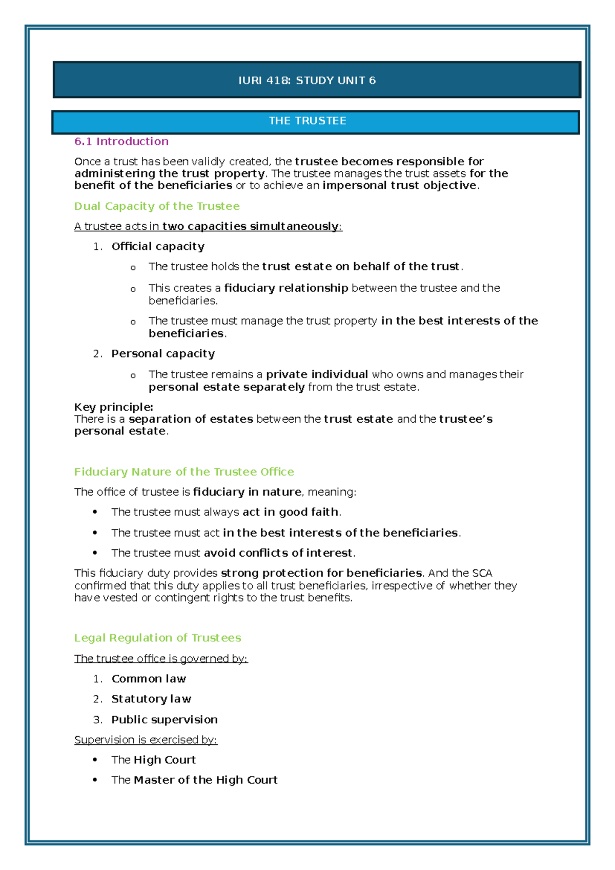 IURI 418: Study Unit 6 - The Role and Responsibilities of Trustees ...