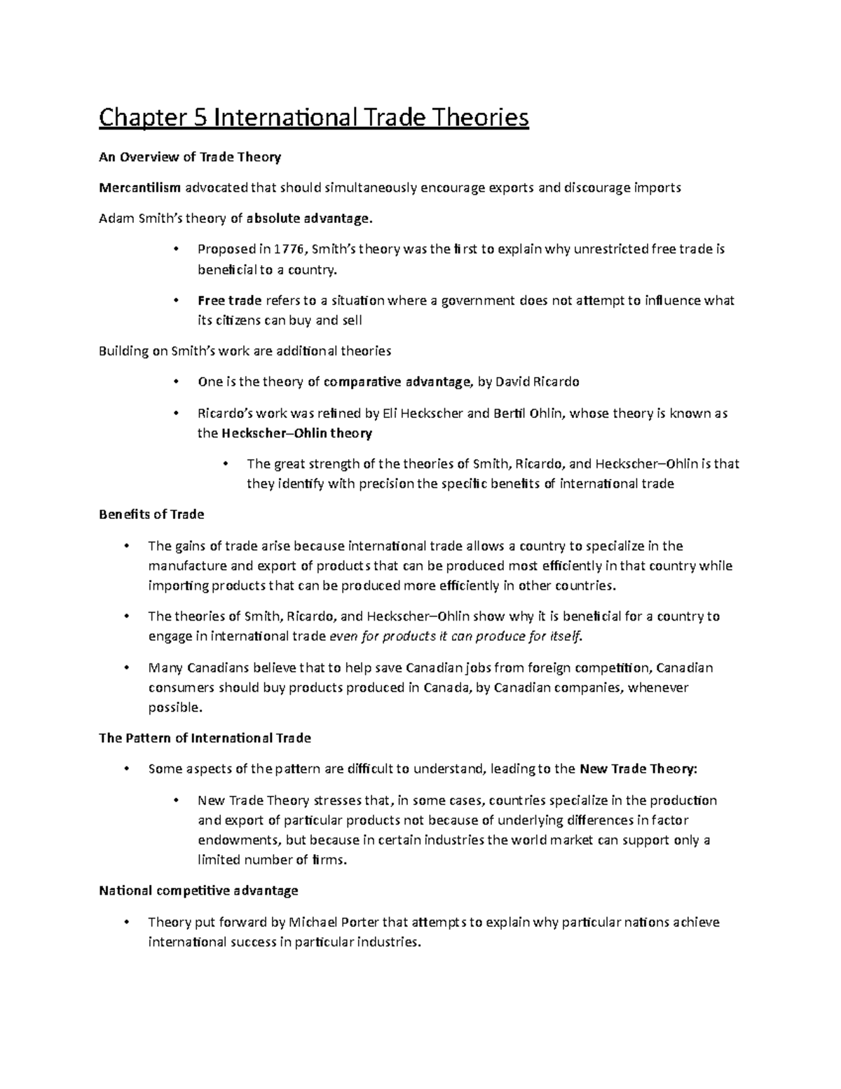 Chapter 5: Theories of International Trade and Their Implications - Studocu