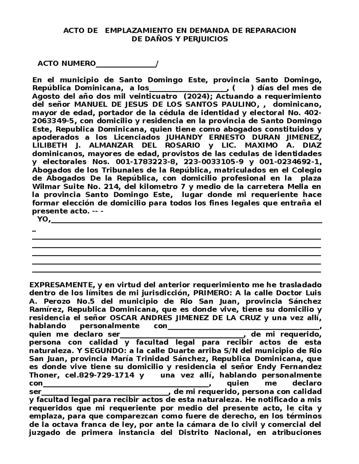 ACTO DE Emplazamiento EN Demanda DE Reparación 2 – Daños y Perjuicios - Document Preview