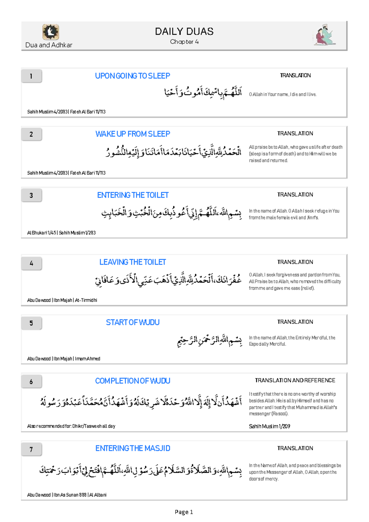 DAILY ESSENTIAL DUAS Chapter 4: Duas for Daily Activities - Studocu