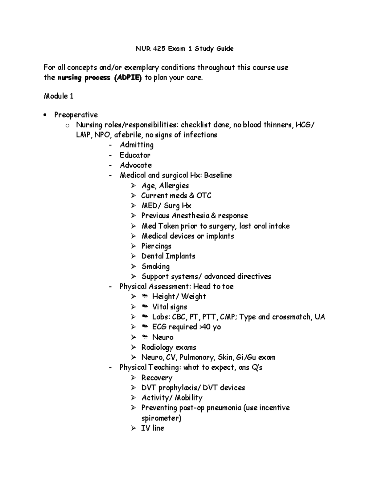 NUR 425 Med-Surg Exam 1: Comprehensive Practice Study Guide - Studocu