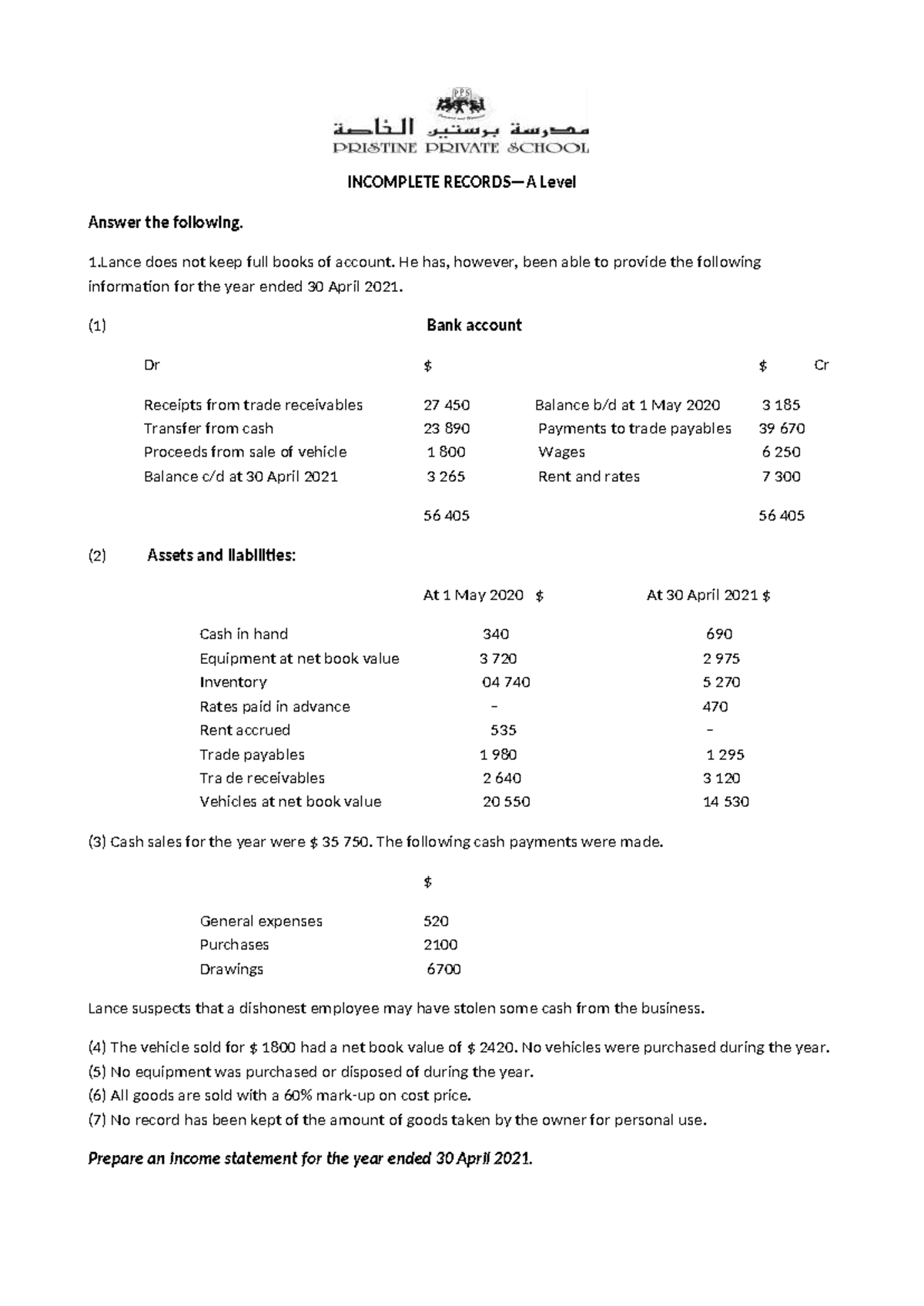 A Level Incomplete Records Practice Questions (671926937) - Studocu
