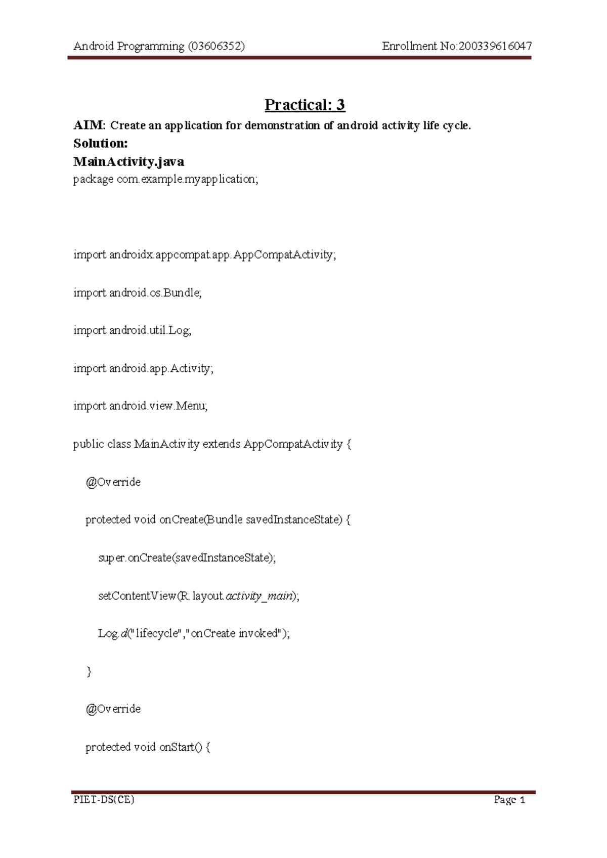 Android Programming (03606352) Full Practical Guide - Studocu