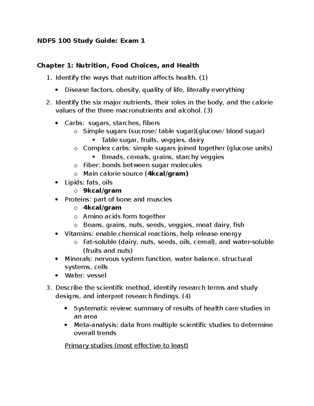 NDFS 100 Study Guide - NDFS 100 Study Guide: Exam 1 Chapter 1 ...
