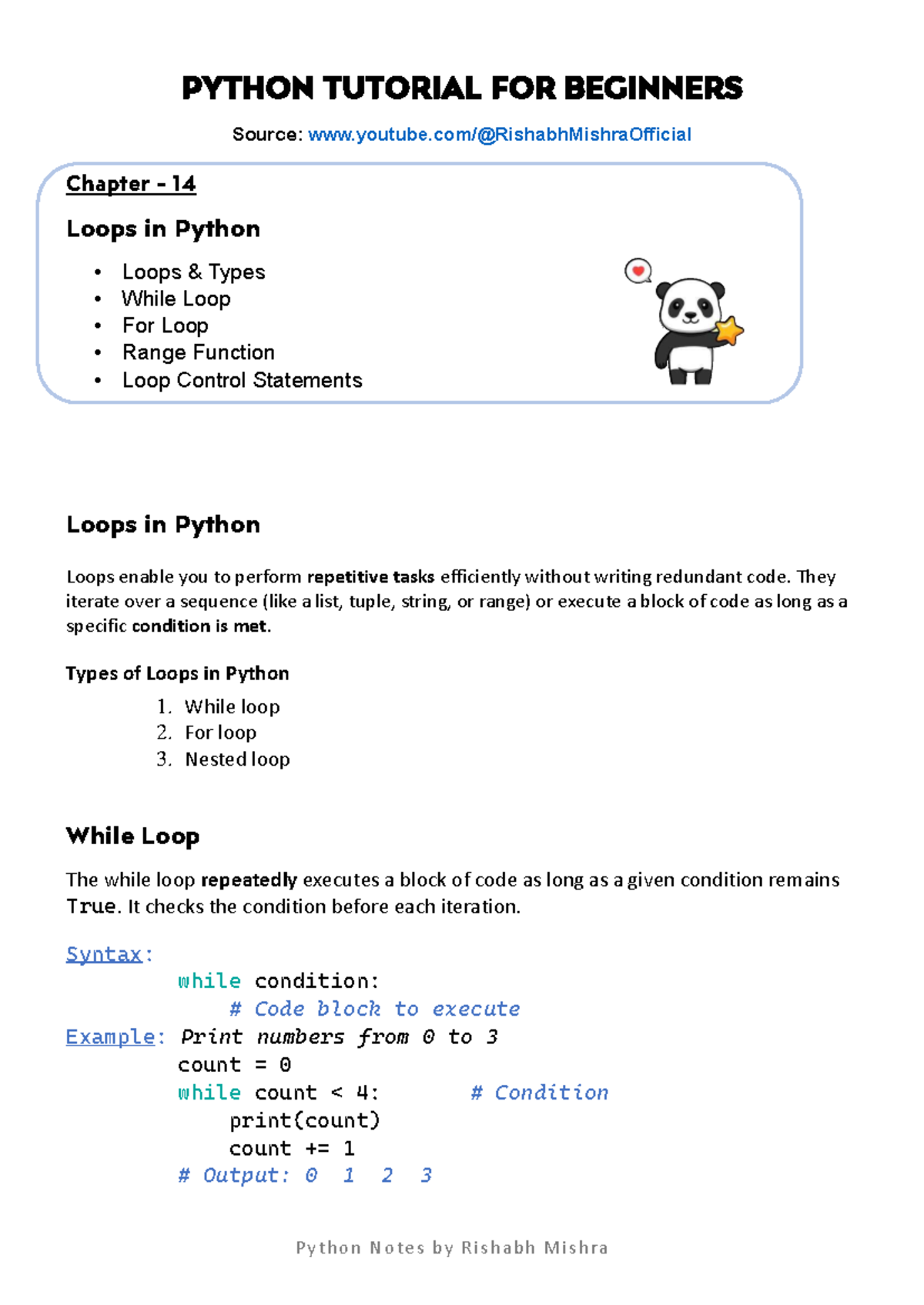 PYTHON 101: CH14 - Loops, Control Statements & Examples - Studocu