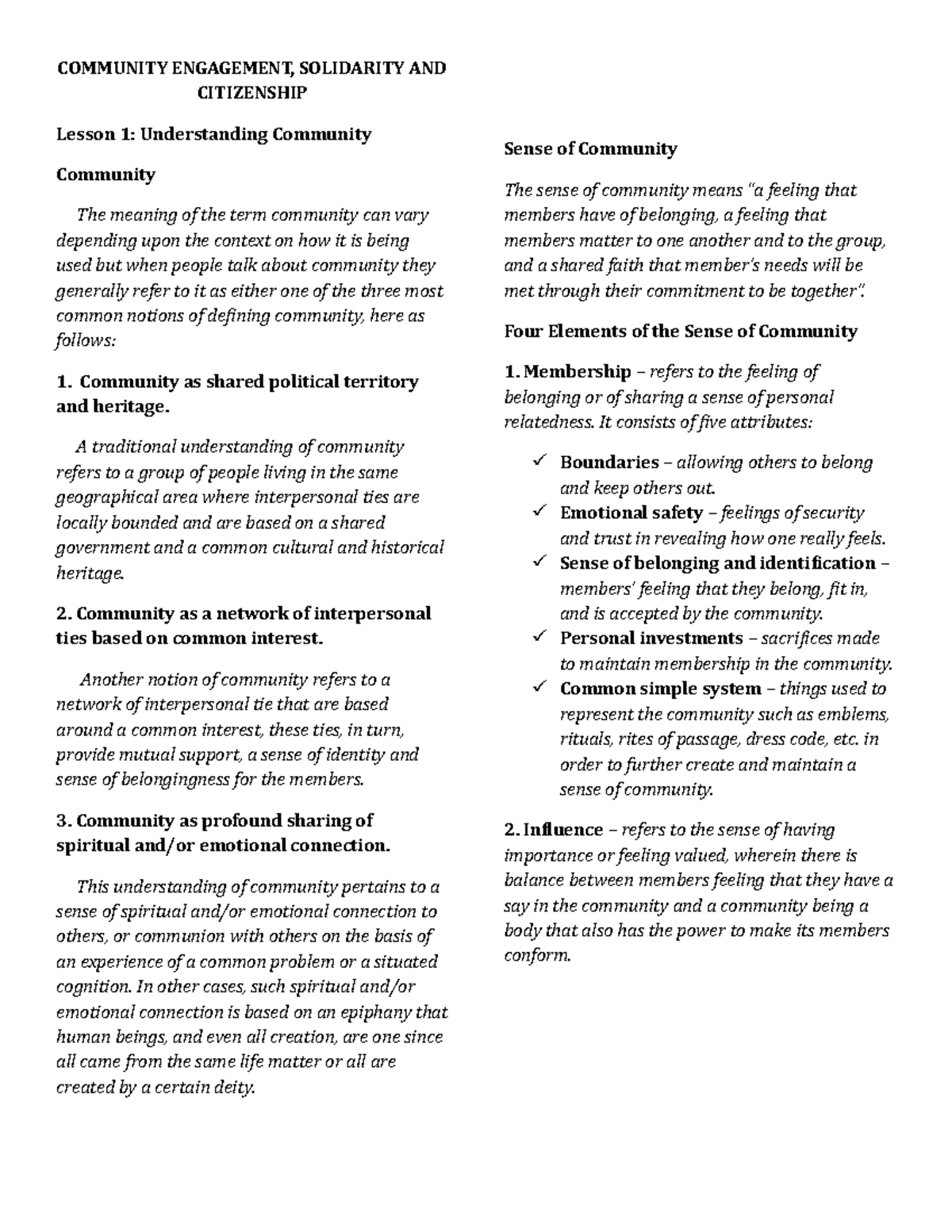 CESC - Lesson 1: Understanding Community Engagement and Structure - Studocu