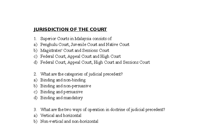 LAW446 - Jurisdiction of the Court: Key Concepts and Cases - Studocu
