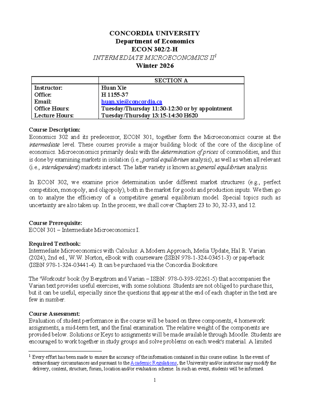 ECON 302 Intermediate Microeconomics II Course Outline Winter 2026 ...