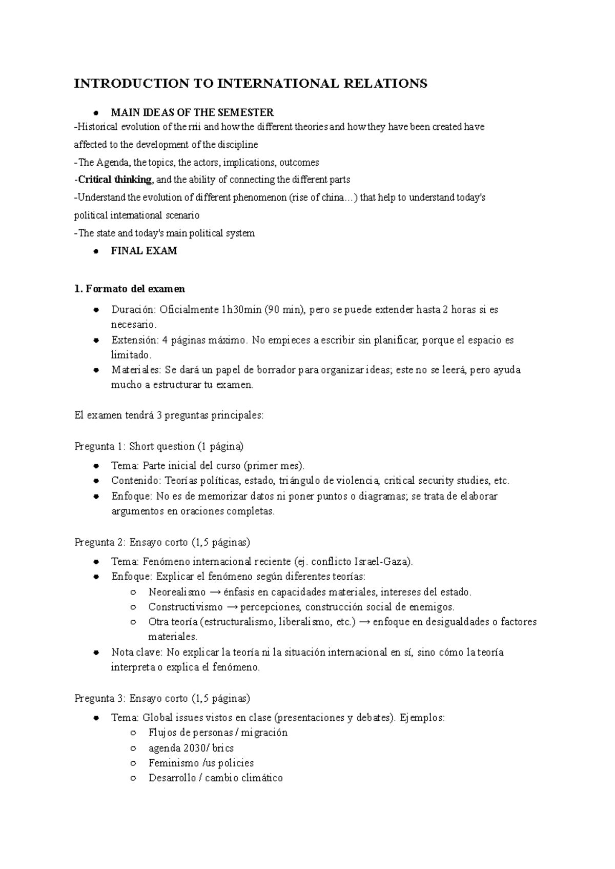 Final Exam Notes for Introduction to International Relations (IR) - Studocu