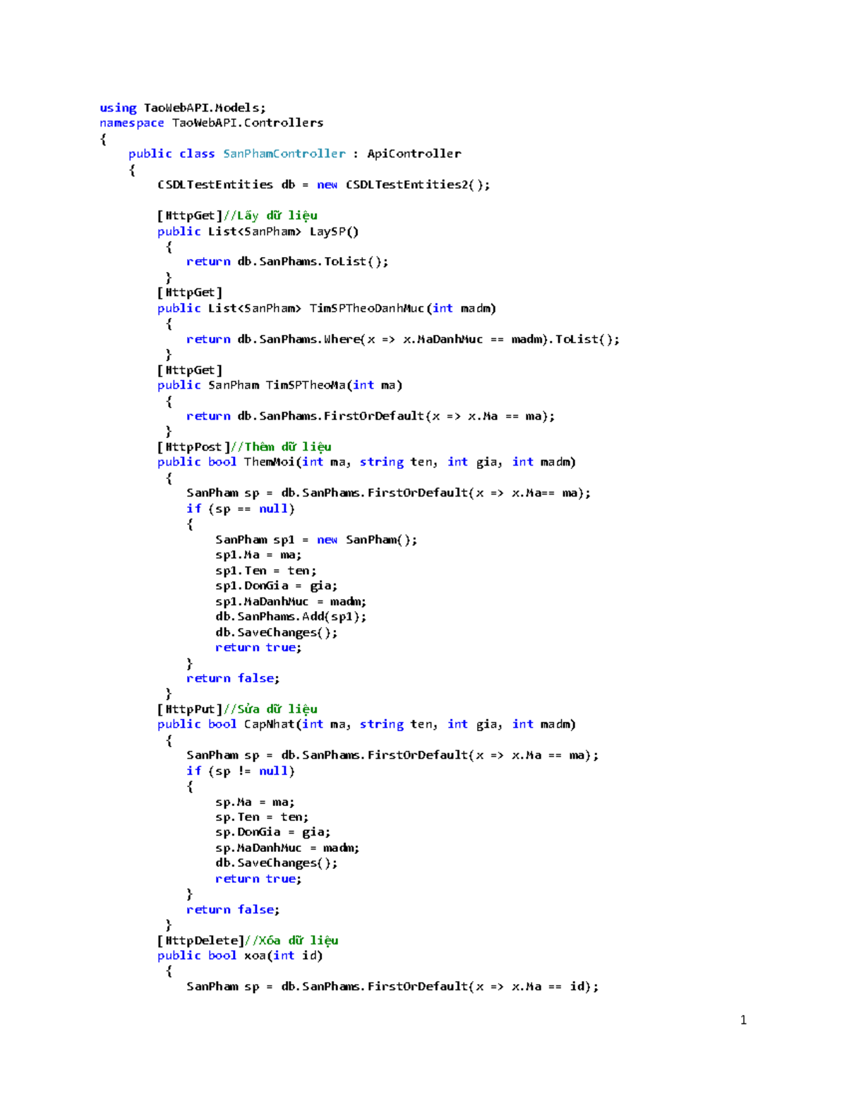Code-Web API-Bai5: Quản Lý Sản Phẩm trong CSDL - Studocu