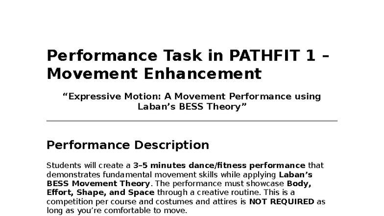 Performance Task 1 In Pathfit 1 Movement Enhancement Routine Studocu
