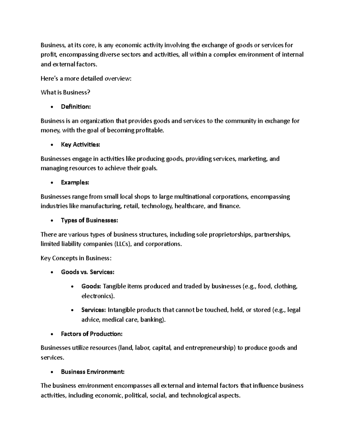BUS 101 - Overview of Business Concepts and Activities Notes - Studocu